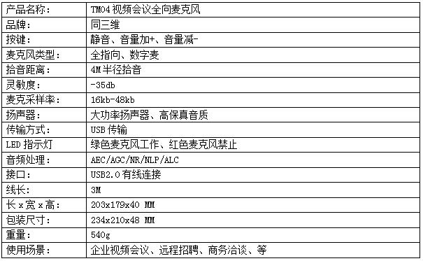 TM04視頻會議全向麥克風參數(shù)